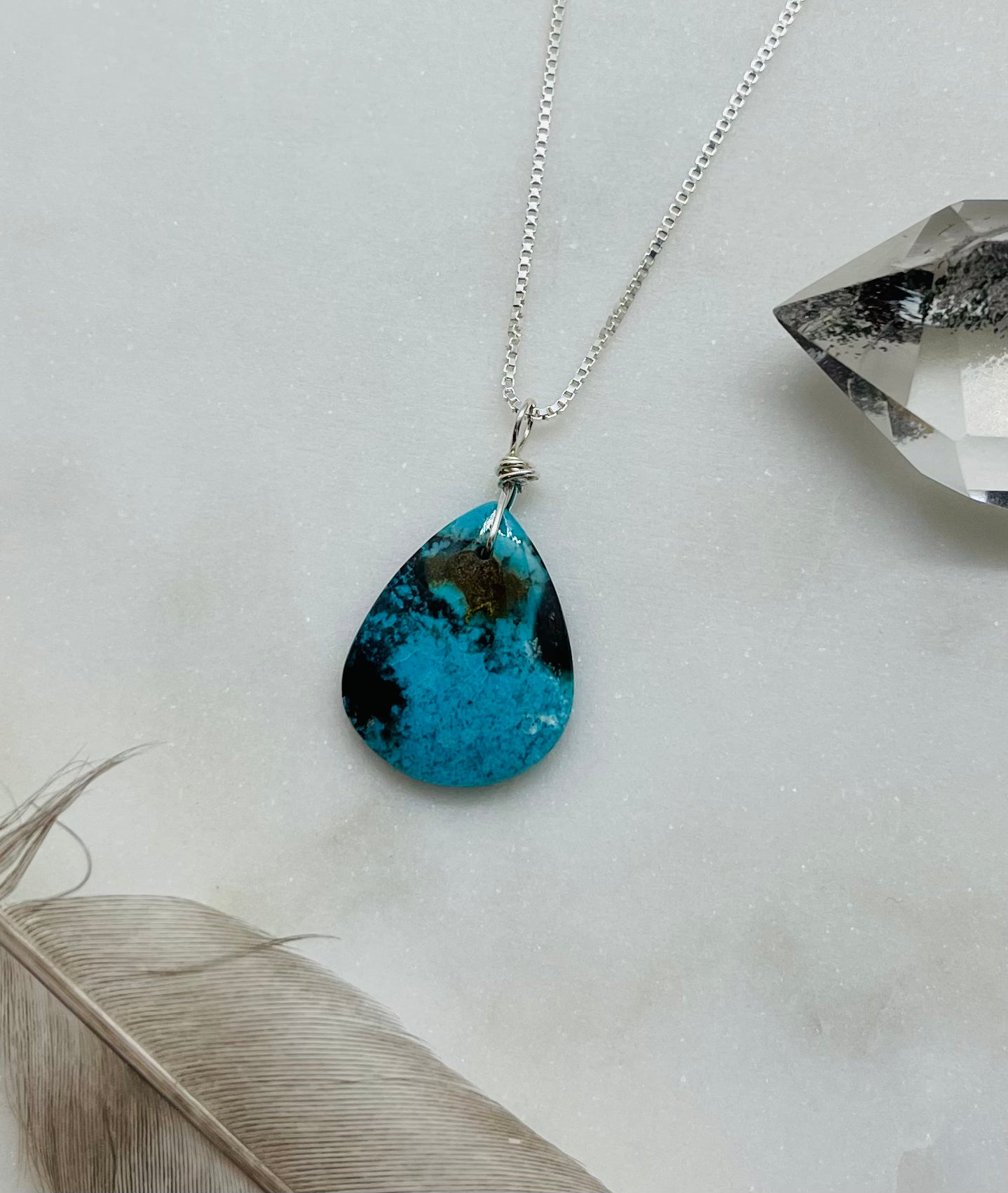 Petrified Wood Gemstone and Sterling Silver Box Style Chain Pendant Necklace