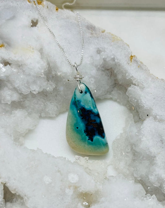 Chrysocolla Gemstone Necklace, Sterling Silver Box Chain, One of a Kind Artisan Jewelry for Women