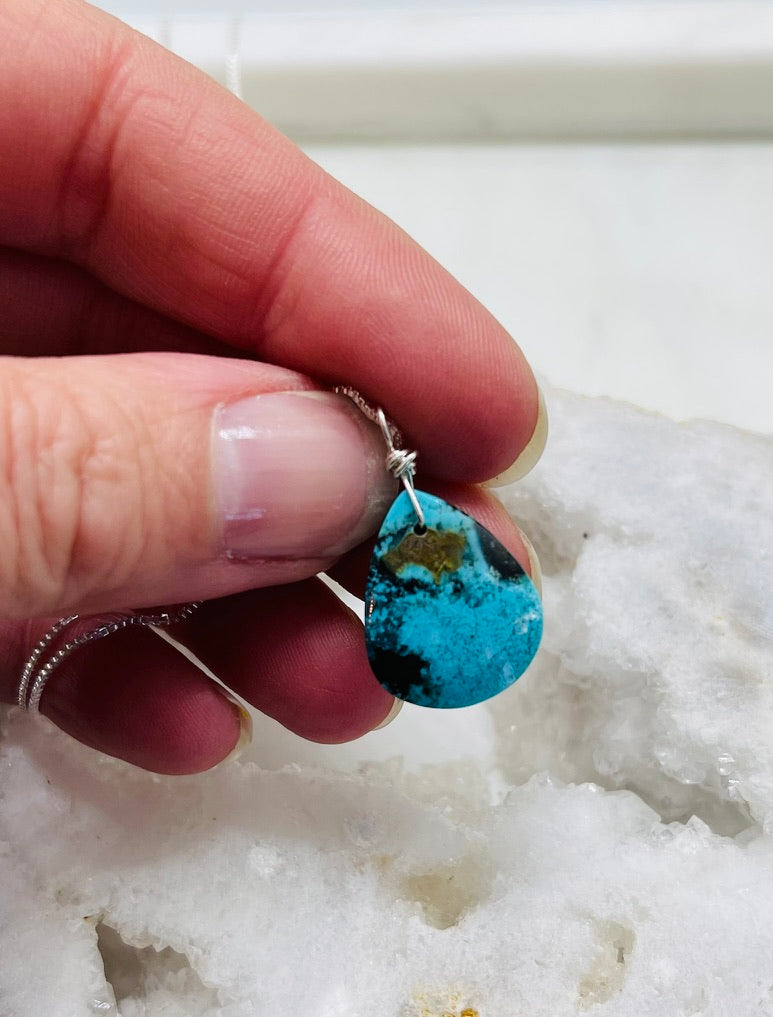 Petrified Wood Gemstone and Sterling Silver Box Style Chain Pendant Necklace