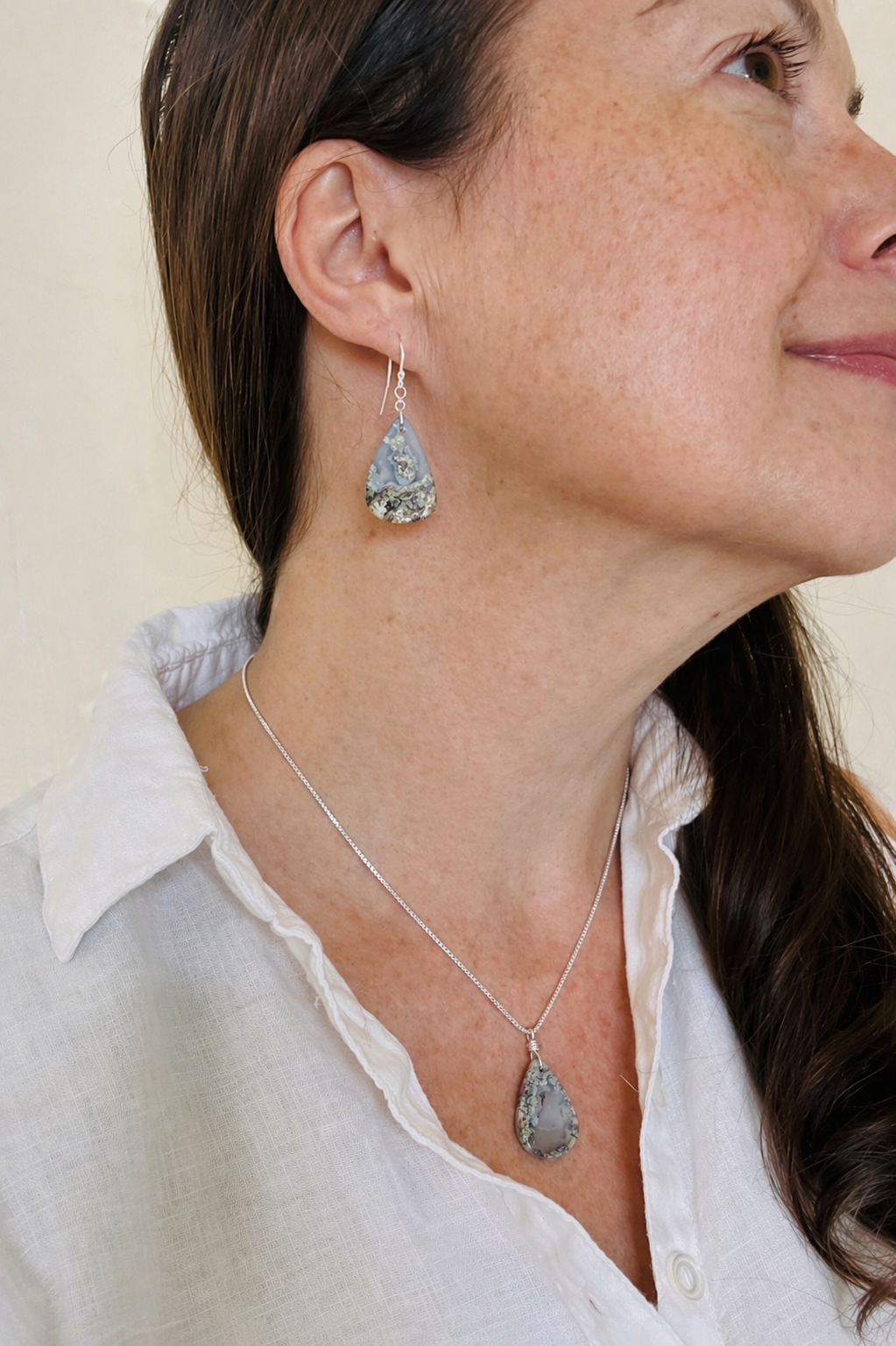 Moss Agate Set - Necklace & Earrings Sterling Silver