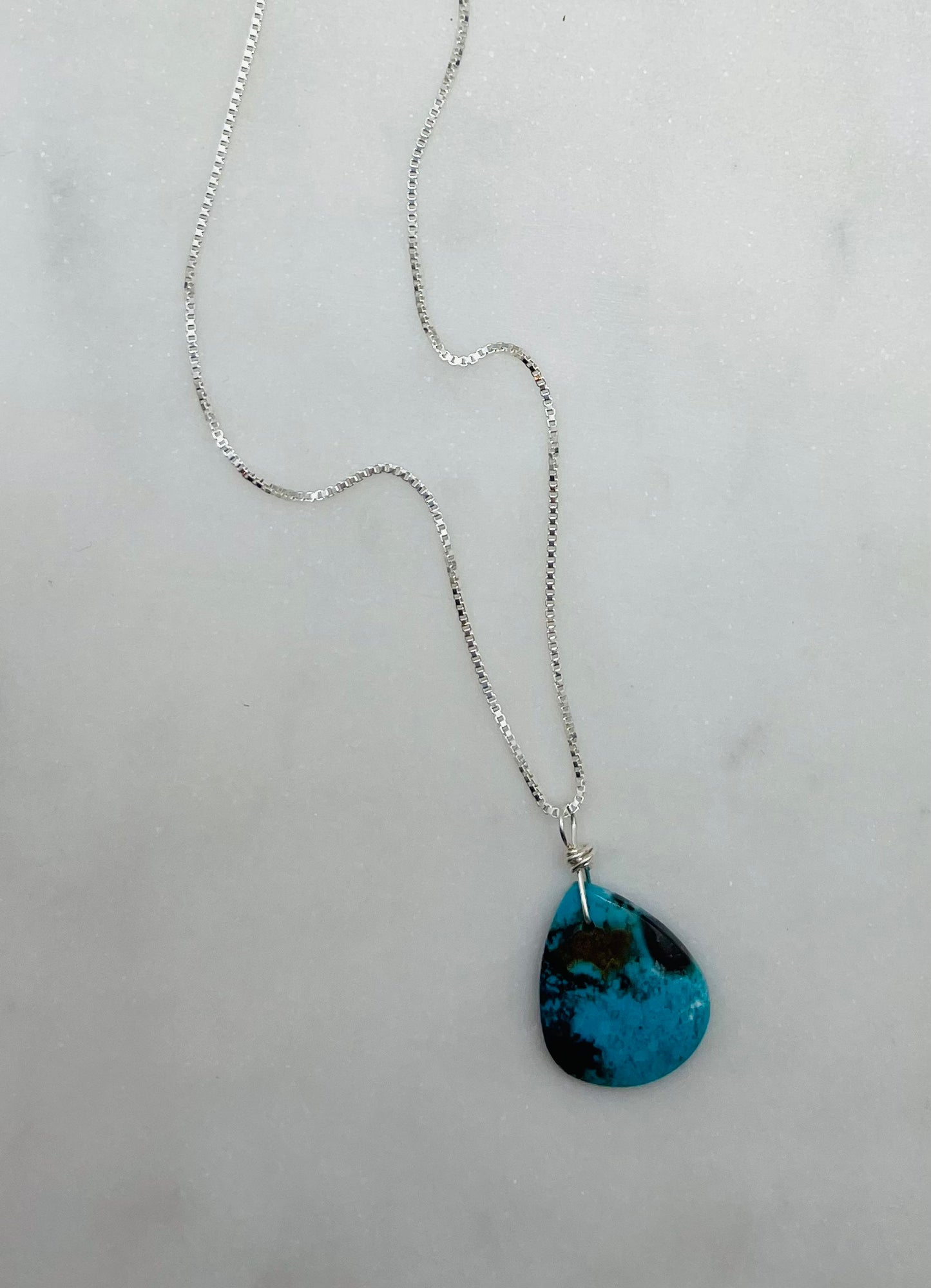 Petrified Wood Gemstone and Sterling Silver Box Style Chain Pendant Necklace