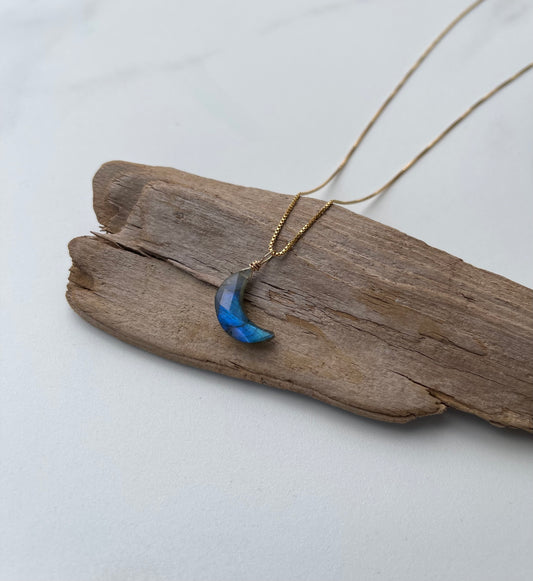 Labradorite Moon Gemstone Pendant Necklace - Crescent Moon Jewelry for Protection and Inner Magic