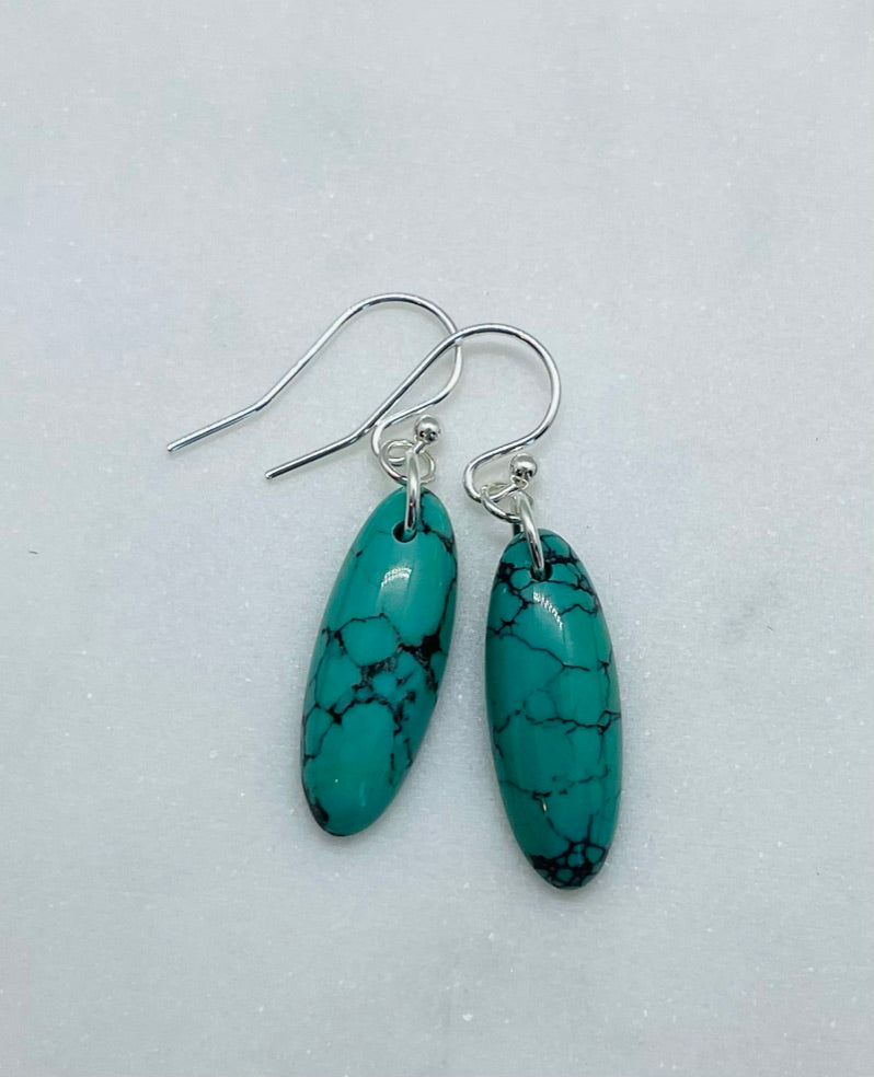 Blue American Turquoise Gemstone Earrings for Women, Dangle Style, Sterling Silver, Made in USA