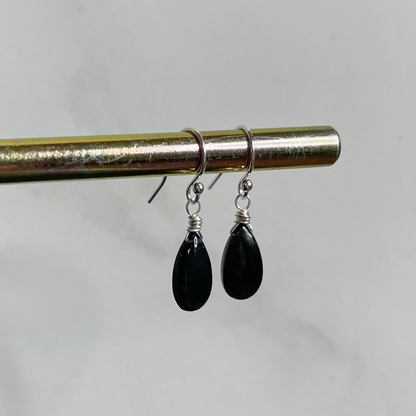 Black Obsidian Teardrop Dangle Earrings in Sterling Silver