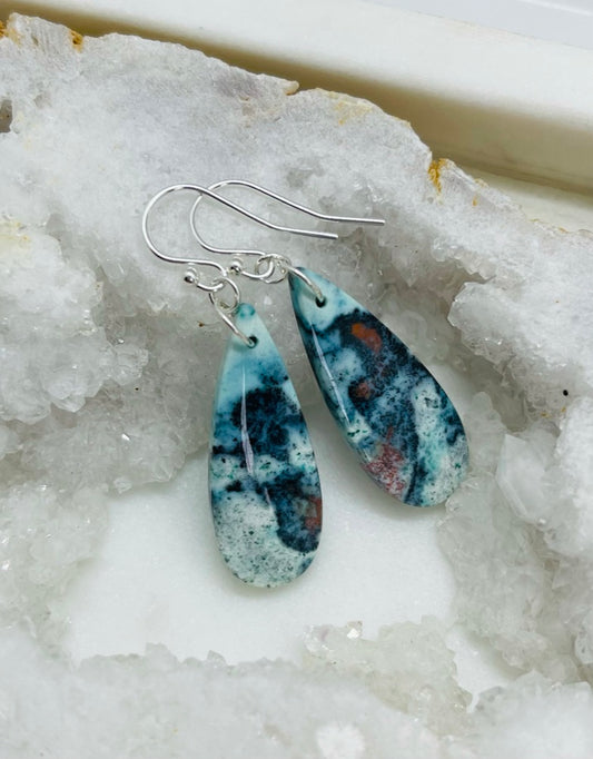 Stone Earrings in Sterling Silver, Natural Petrified Wood Jewelry, Handcrafted in the USA