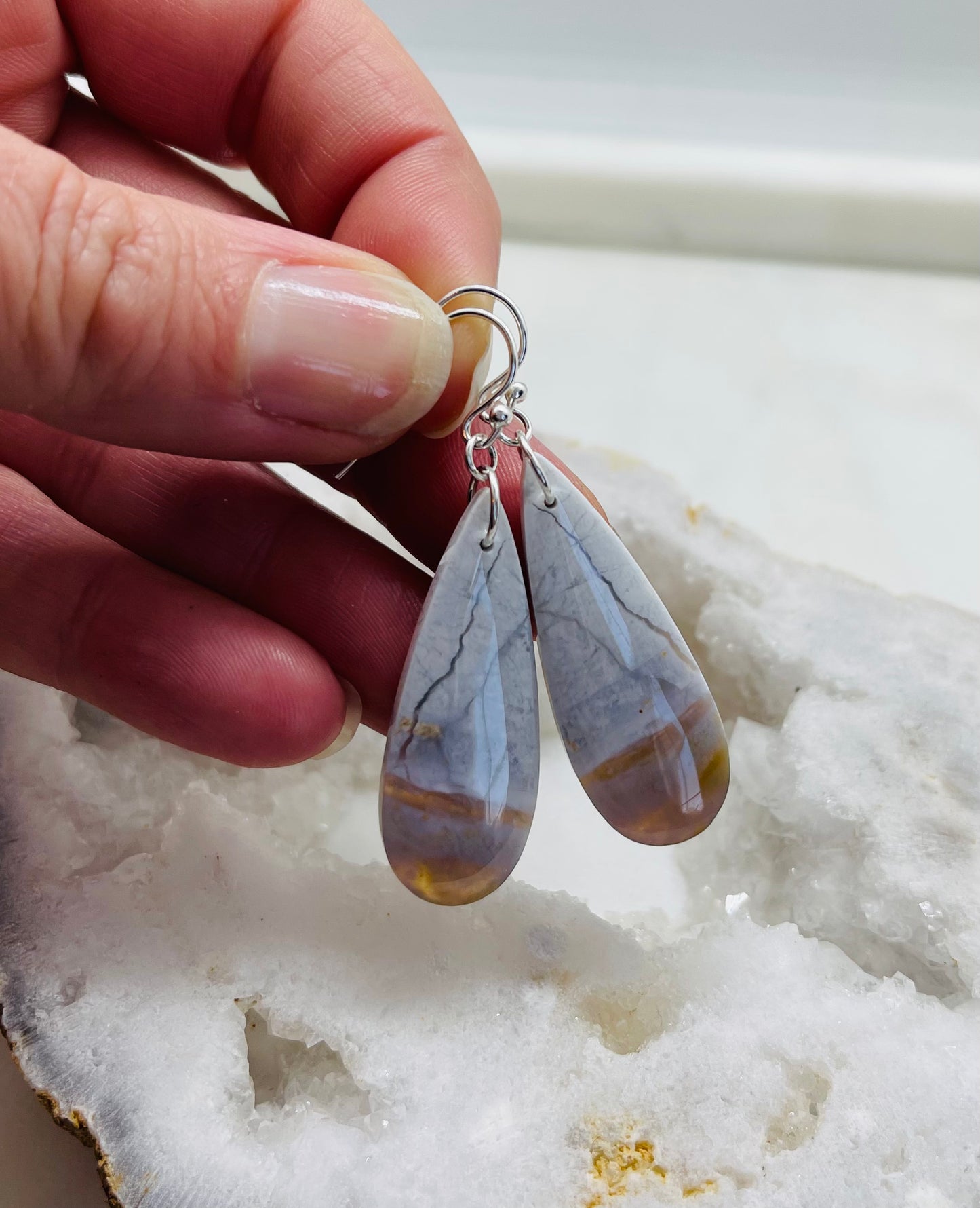 Unique White Jasper Stone Earrings - A Symbol of Clarity and Strength. Gemstone Dangle Sterling Silver Womens Jewelry Handcrafted in Virginia
