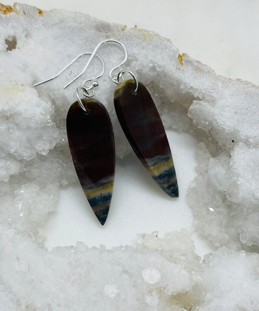 Unique Earrings Made from Natural Petrified Wood Stone and Sterling Silver