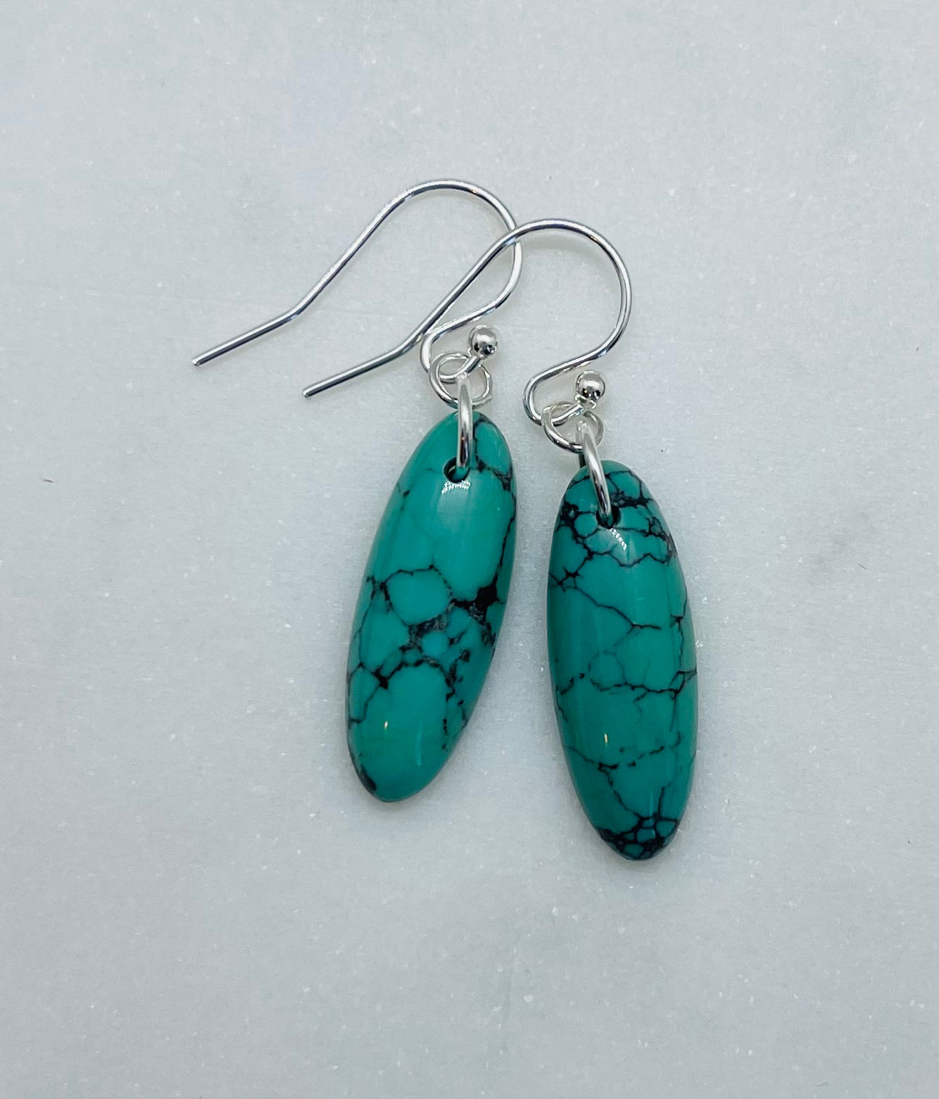 Blue American Turquoise Gemstone Earrings for Women, Dangle Style, Sterling Silver, Made in USA