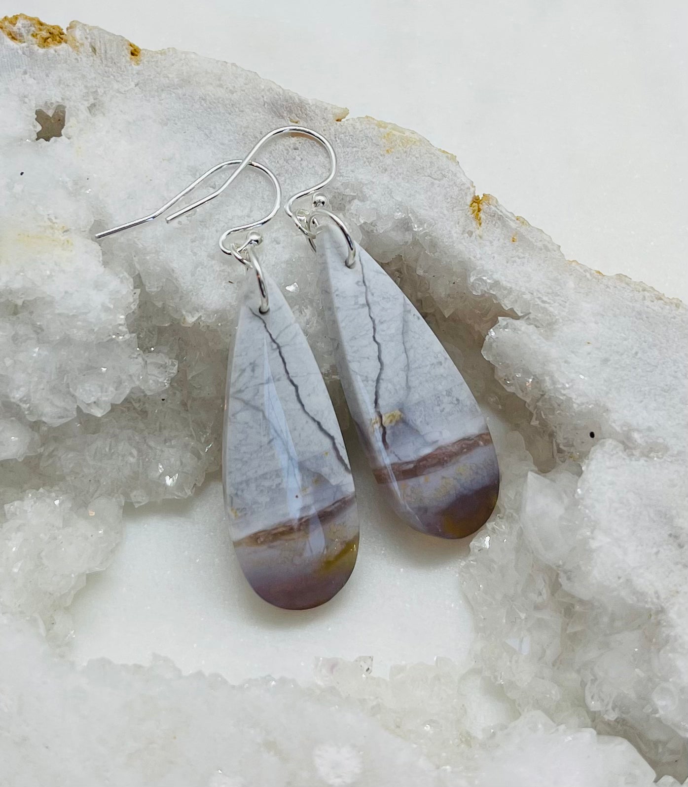 Unique White Jasper Stone Earrings - A Symbol of Clarity and Strength. Gemstone Dangle Sterling Silver Womens Jewelry Handcrafted in Virginia