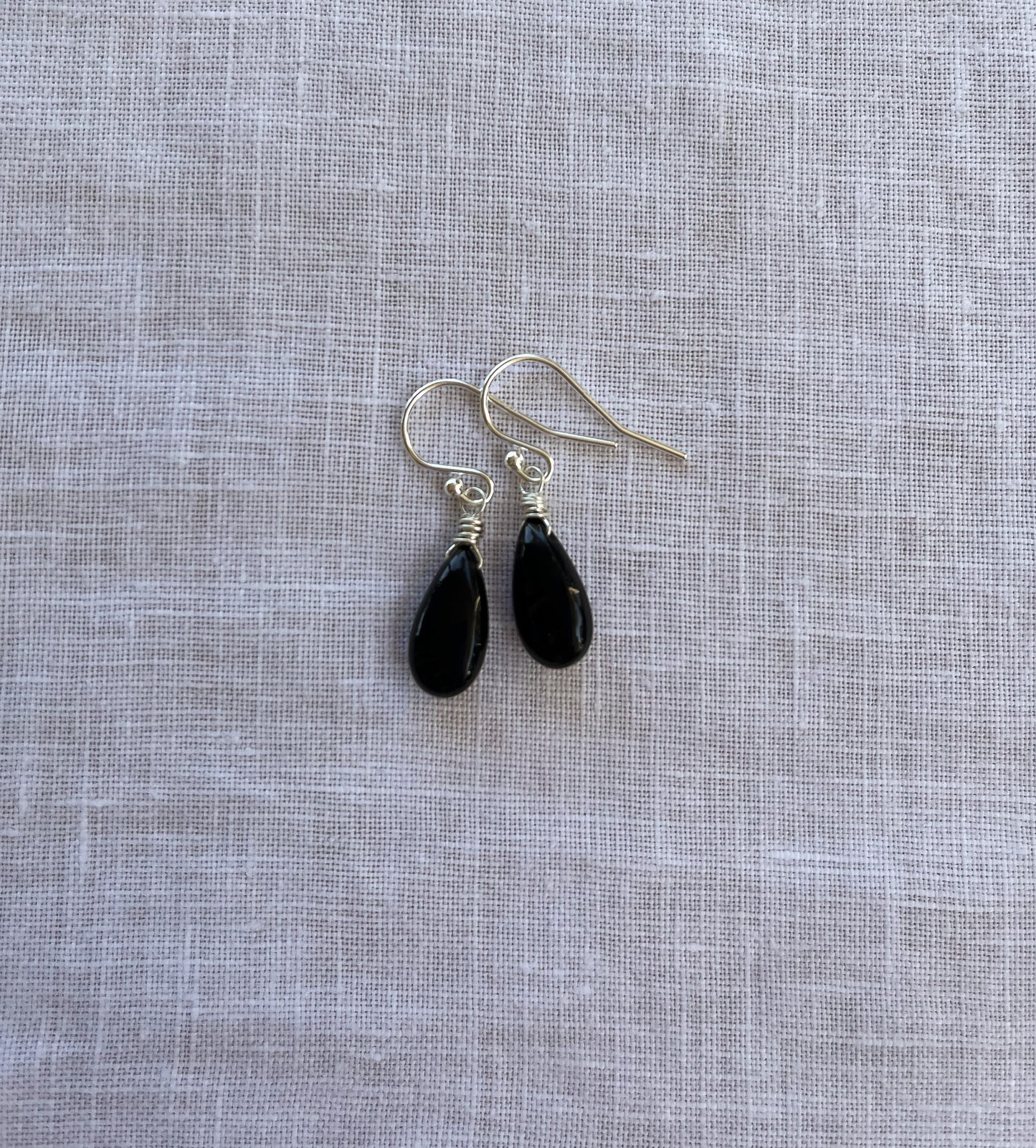 Black Obsidian Teardrop Dangle Earrings in Sterling Silver