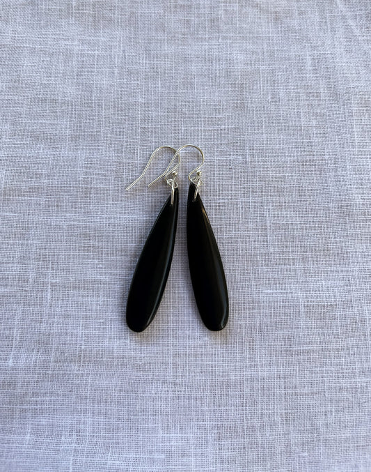 Sterling Silver Obsidian Earrings, Black Obsidian Teardrop Earrings, Natural Obsidian Protection Gemstone, Black Crystal Jewelry