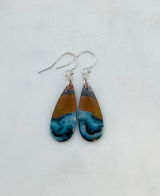 Chrysocolla Gemstone Dangle Earrings with Sterling Silver Ear Wires, Made in Virginia.