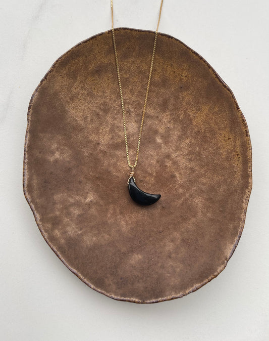 Black Obsidian Moon Necklace for Protection and Grounding