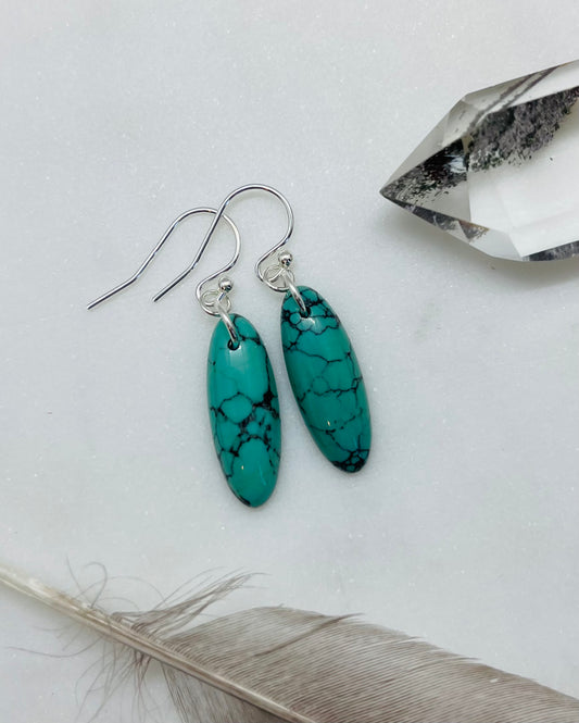 Blue American Turquoise Gemstone Earrings for Women, Dangle Style, Sterling Silver, Made in USA