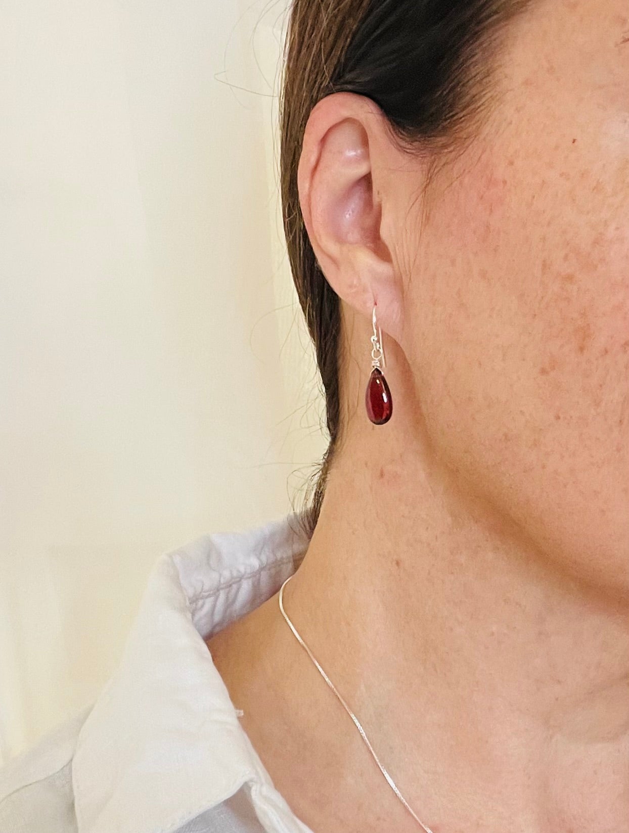 Garnet Teardrop Dangle Earrings in Sterling Silver