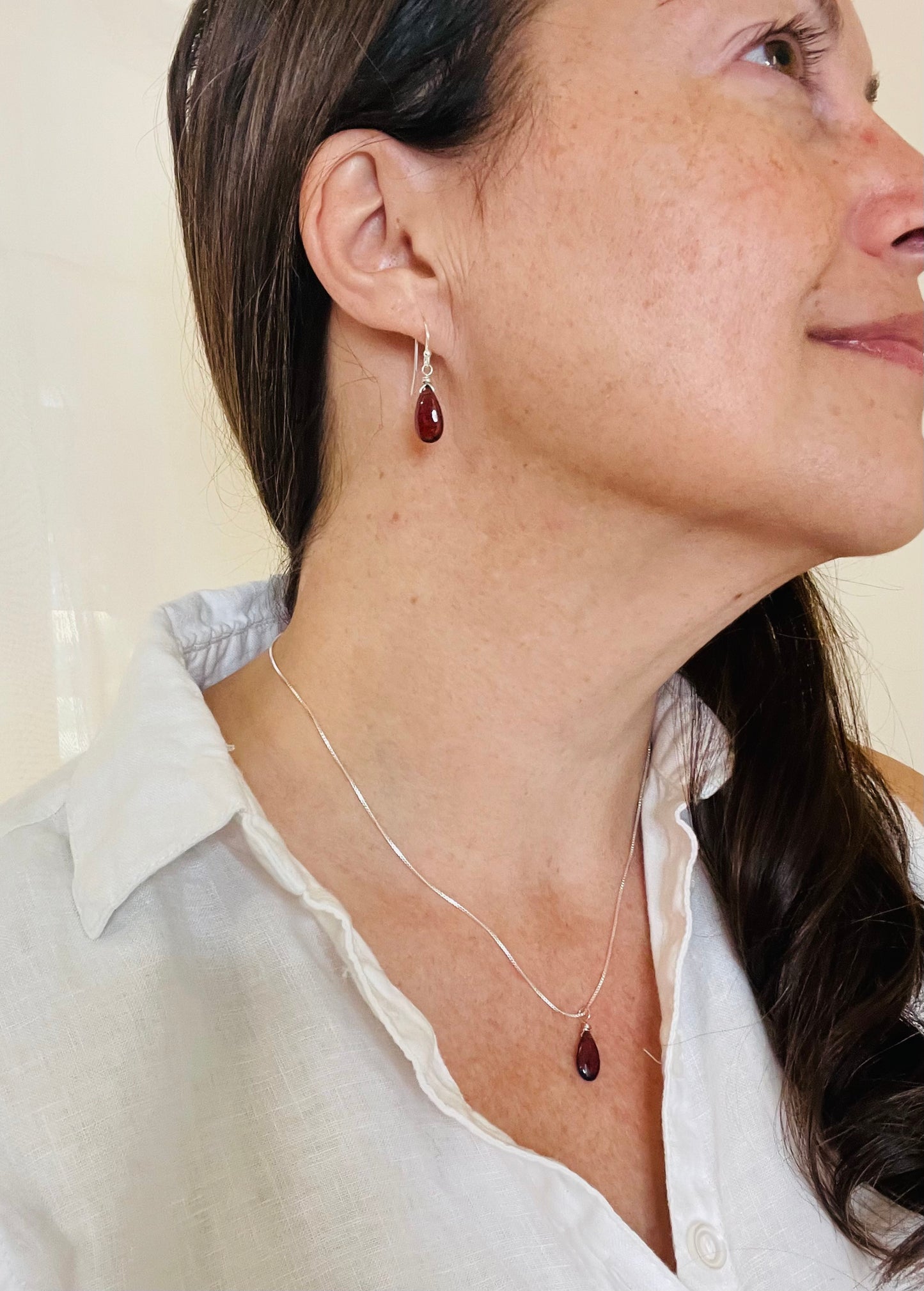 Garnet Teardrop Dangle Earrings in Sterling Silver