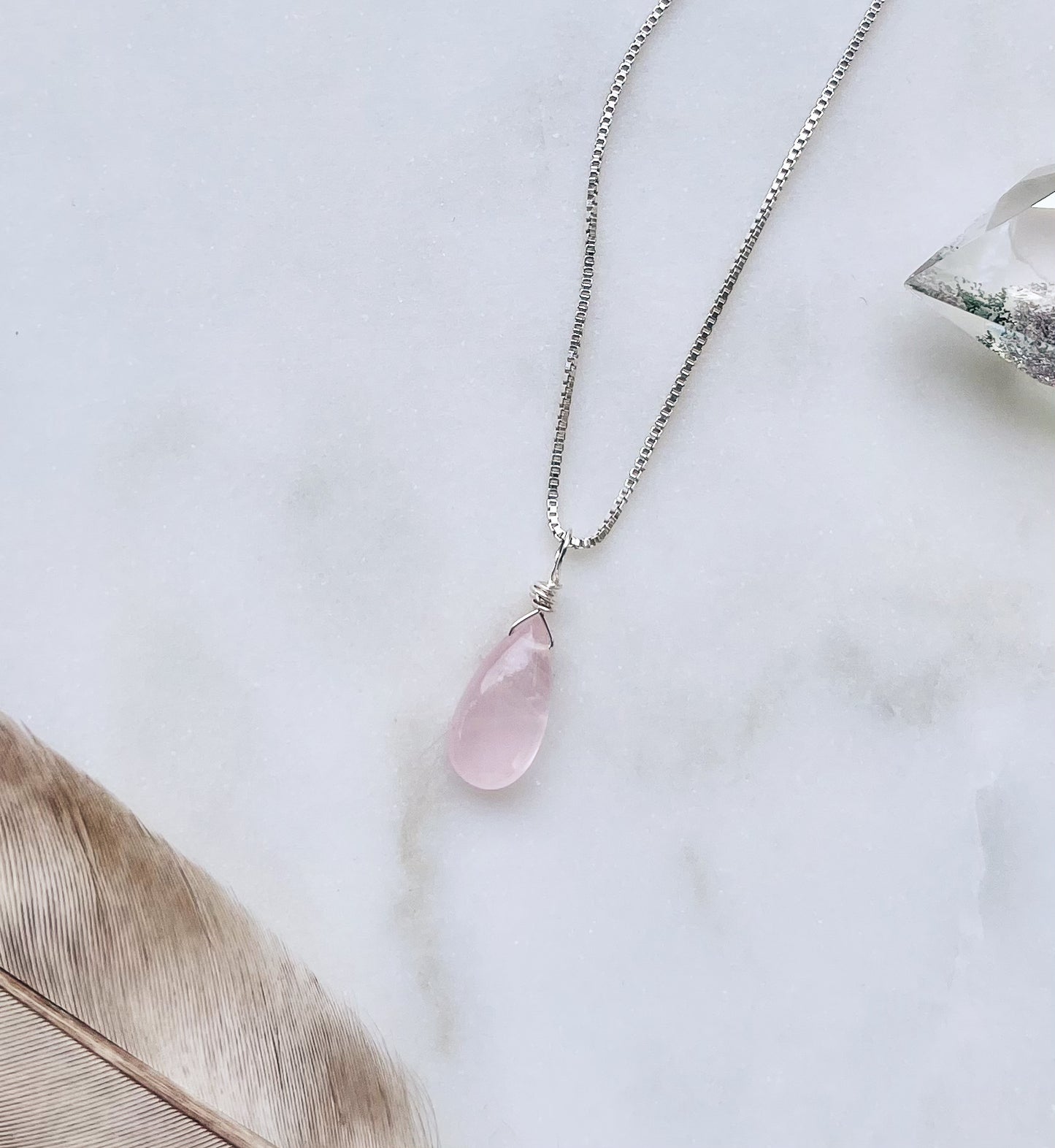 Rose Quartz Teardrop Necklace for Love and Emotional Healing