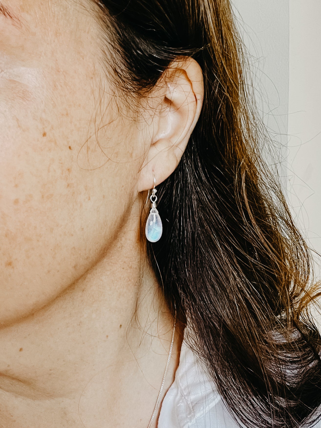 Moonstone Teardrop Dangle Earrings in Sterling Silver