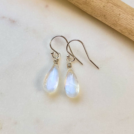Moonstone Teardrop Dangle Earrings in Sterling Silver