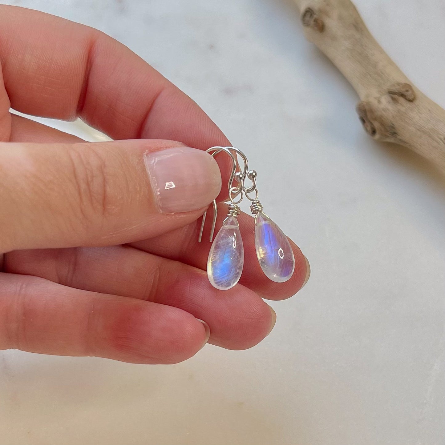 Moonstone Teardrop Dangle Earrings in Sterling Silver