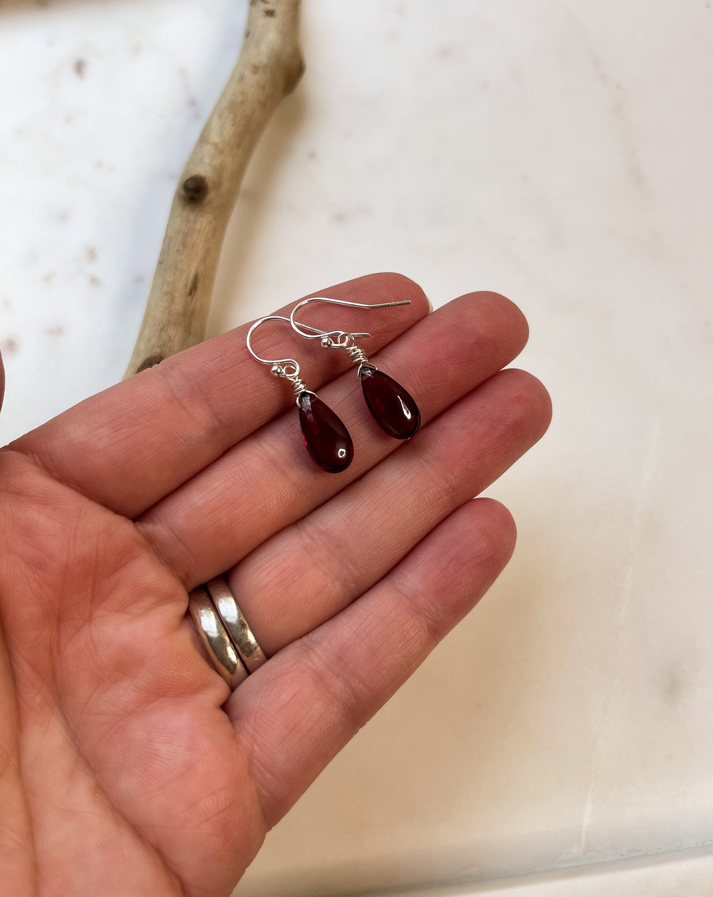 Garnet Teardrop Dangle Earrings in Sterling Silver