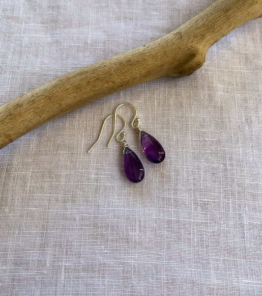Amethyst Teardrop Dangle Earrings in Sterling Silver