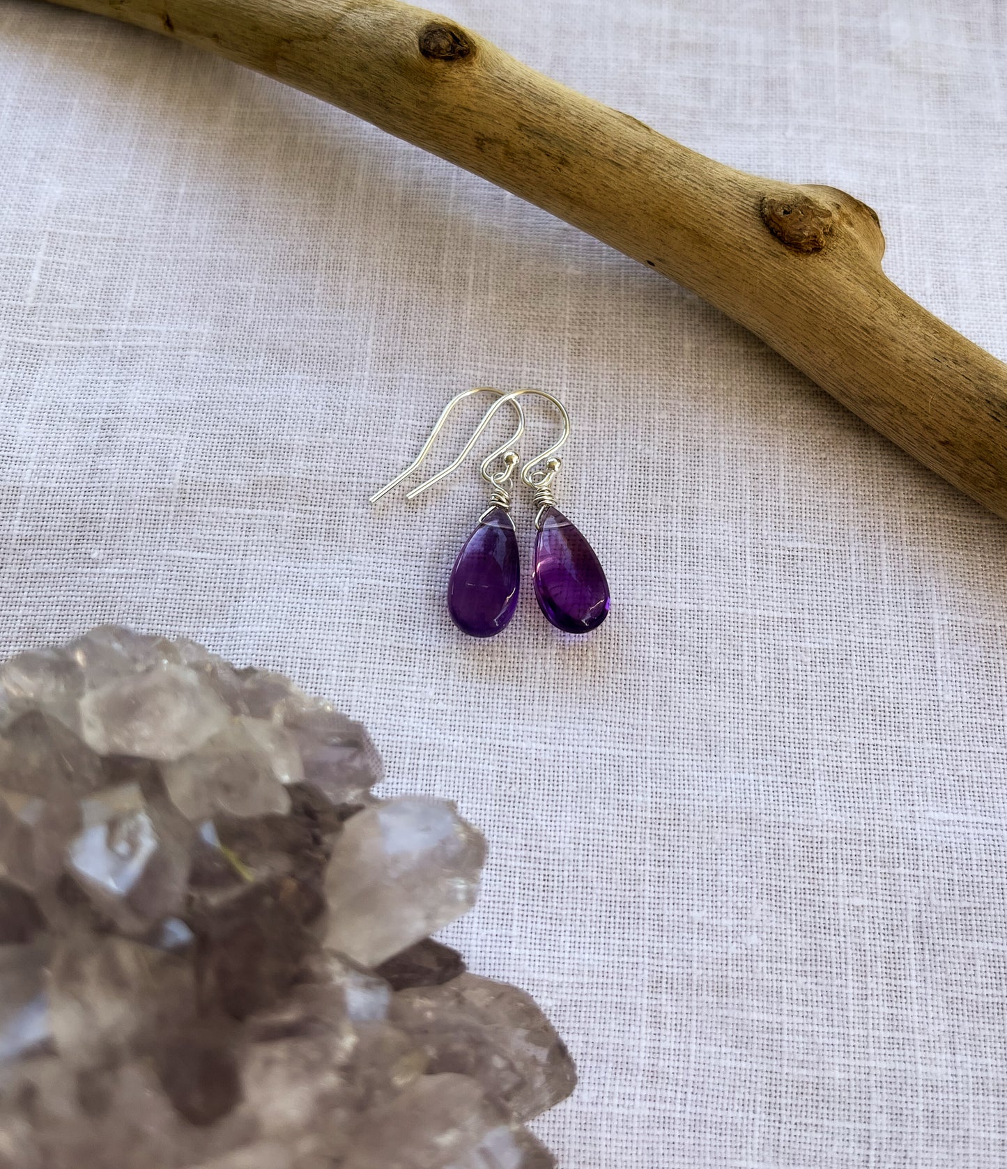 Amethyst Teardrop Dangle Earrings in Sterling Silver
