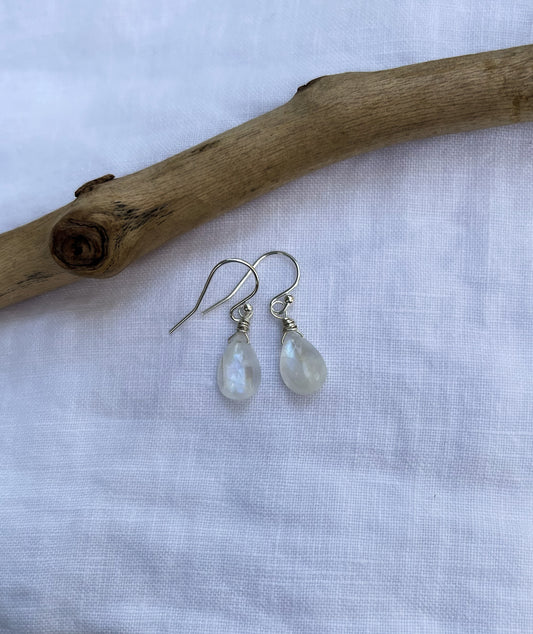 Womens Dangle Moonstone Earrings, Handcrafted in .925 Sterling Silver, Unique Anniversary Gift for Wife