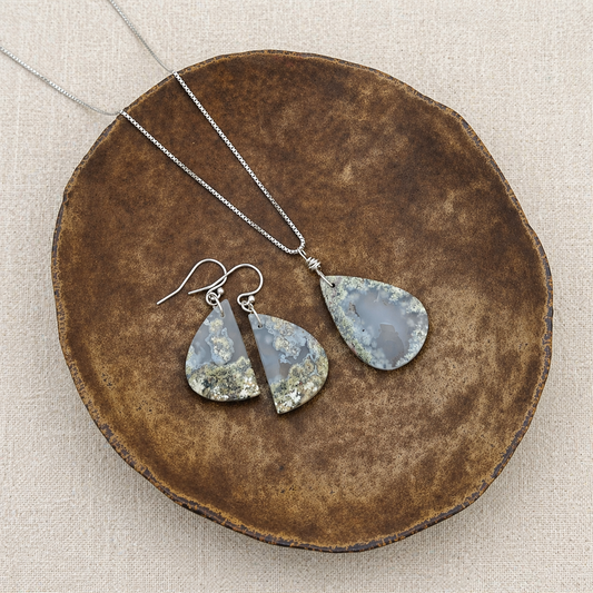 Moss Agate Set - Necklace & Earrings Sterling Silver