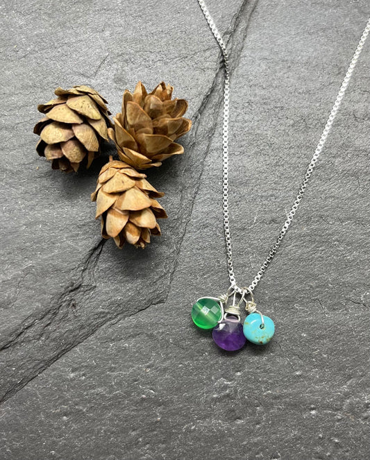 Womens Silver Birthstone Necklace, Handcrafted New Mom Gift, Boho Stone Charm Jewelry