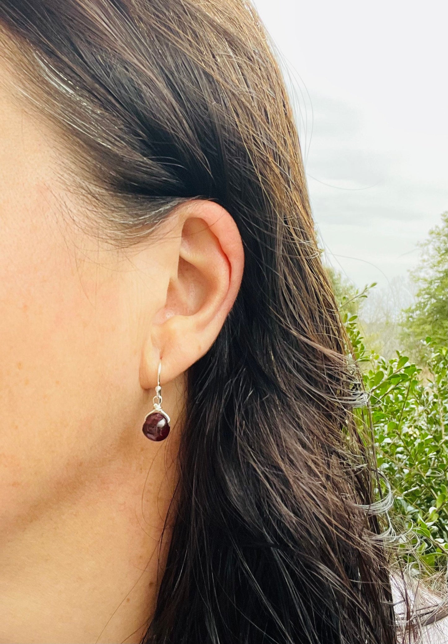 Garnet Earrings, Protection Crystal Jewelry, .925 Sterling Silver Stone Jewelry, Empath Protection Gemstone Earrings