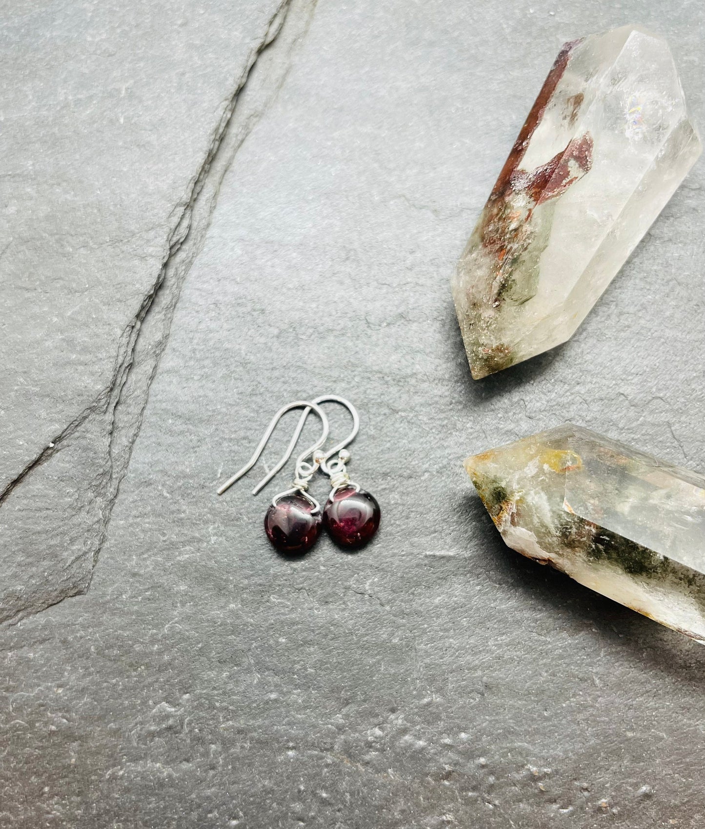 Garnet Earrings, Protection Crystal Jewelry, .925 Sterling Silver Stone Jewelry, Empath Protection Gemstone Earrings