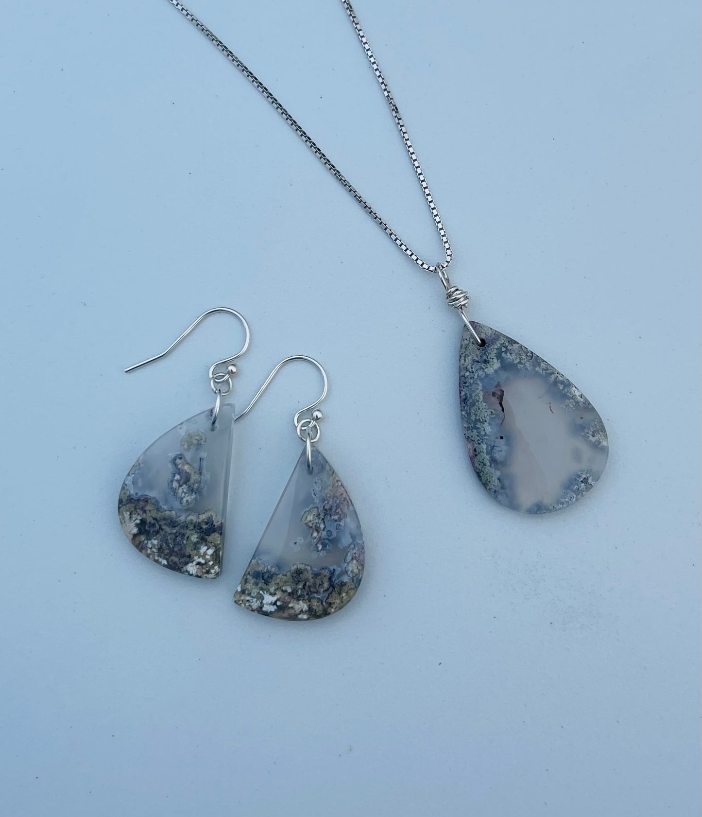 Moss Agate Set - Necklace & Earrings Sterling Silver