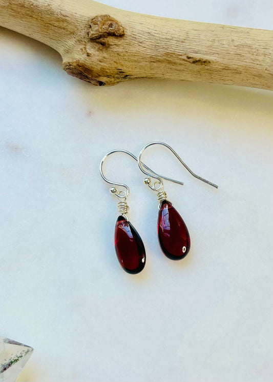 Garnet Teardrop Dangle Earrings in Sterling Silver