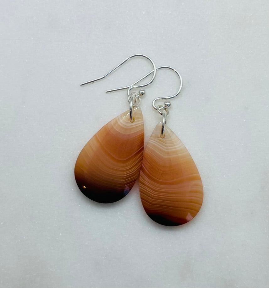 Womens Natural Agate Stone Earrings, One of a kind Gemstone Teardrop Shaped Dangle Earrings