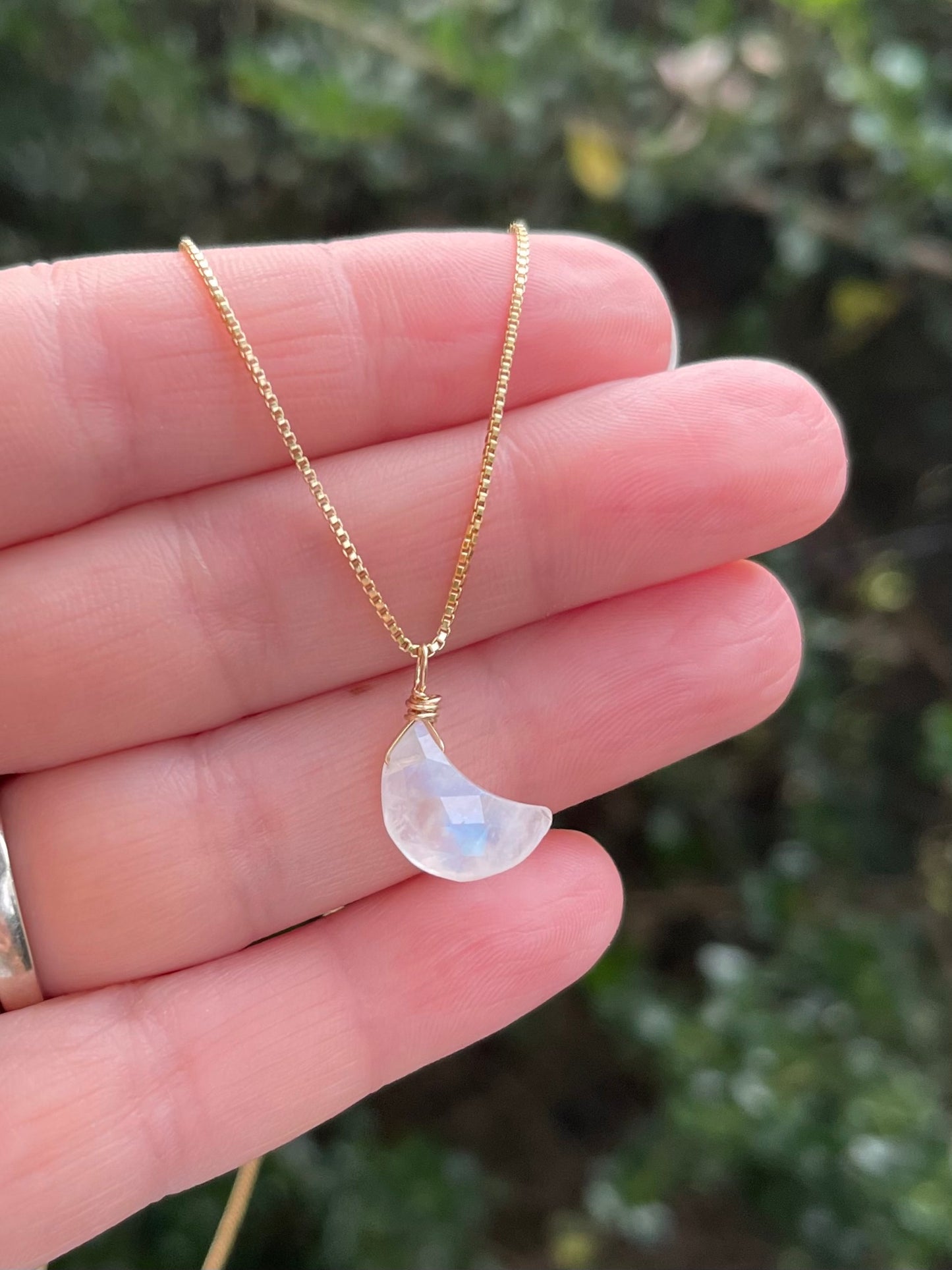 Moonstone Gemstone Crescent Moon Pendant Necklace - A symbol of Light & Hope