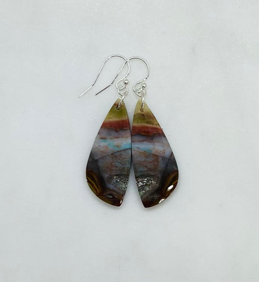 Stone Earrings in Sterling Silver, Natural Petrified Wood Jewelry, Handcrafted in the USA