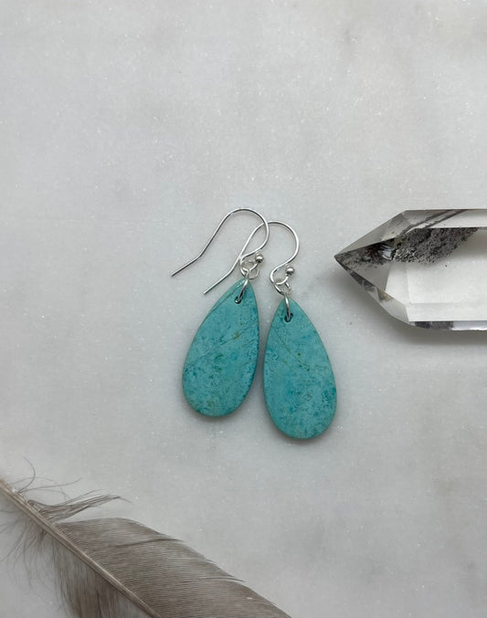 Light Blue Gemstone Earrings, Teardrop Shape, Symbolizing Grounding and Resilience, Handcrafted in Virginia