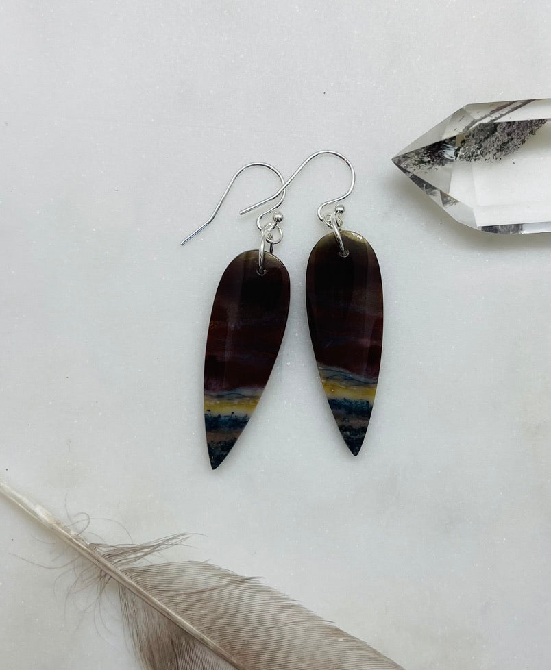 Unique Earrings Made from Natural Petrified Wood Stone and Sterling Silver