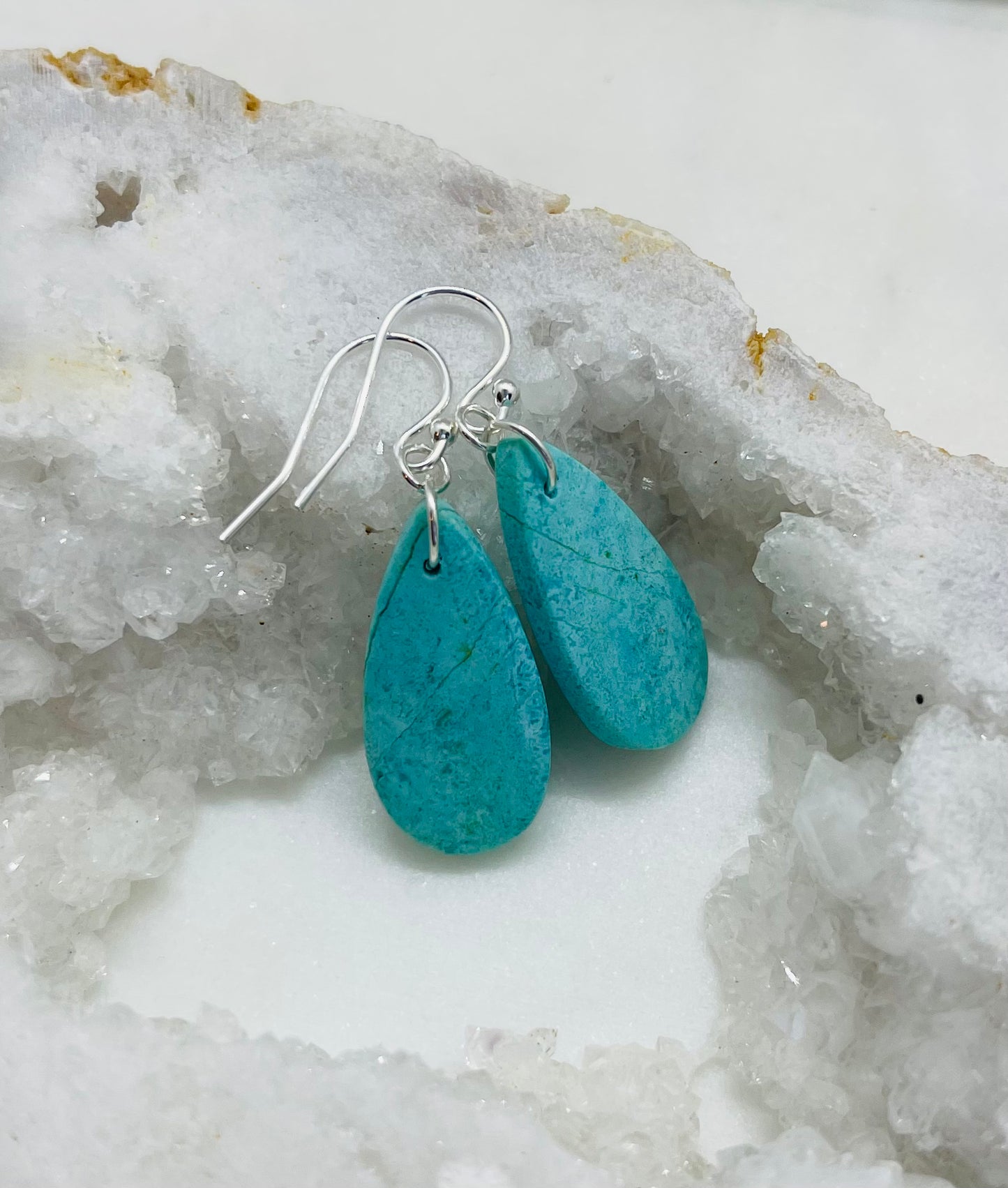Light Blue Gemstone Earrings, Teardrop Shape, Symbolizing Grounding and Resilience, Handcrafted in Virginia
