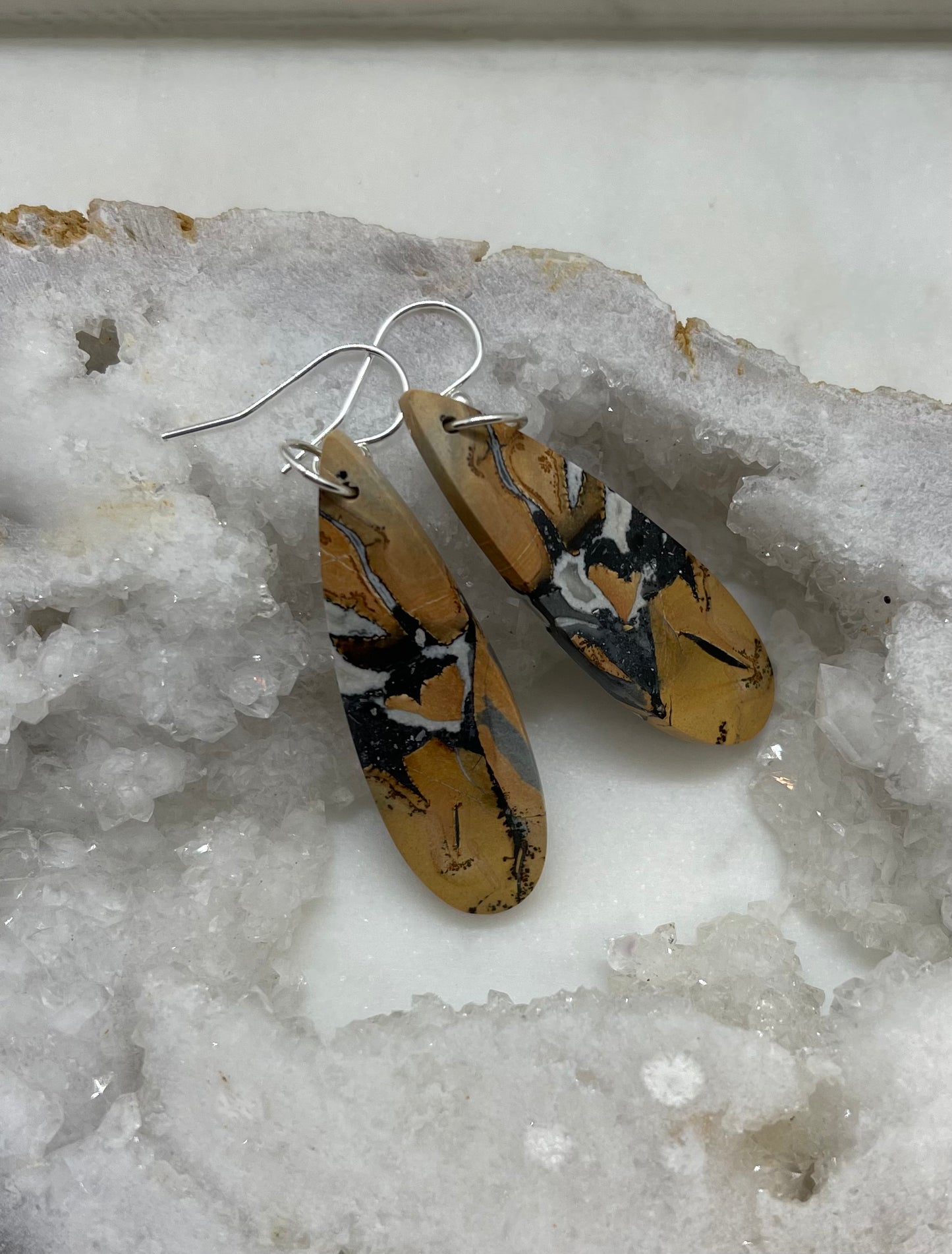 Jasper Stone Earrings in Sterling Silver, Made in Virginia, Hand-cut Gemstone Jewelry