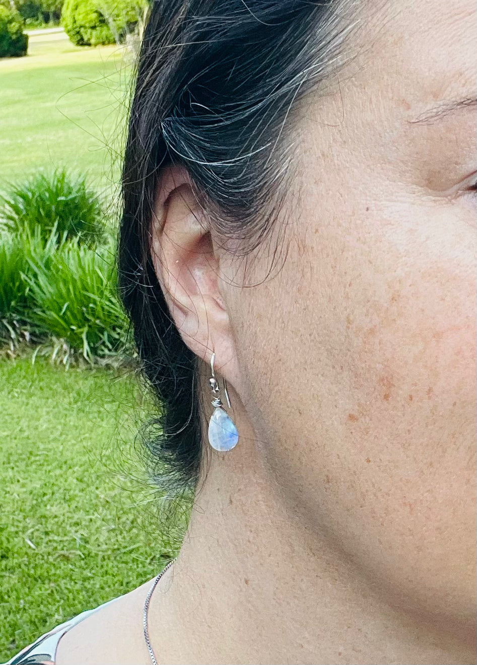 Womens Dangle Moonstone Earrings, Handcrafted in .925 Sterling Silver, Unique Anniversary Gift for Wife