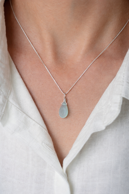 Aquamarine Teardrop Gemstone Necklace - Healing Stone for Courage, Tranquility & Communication