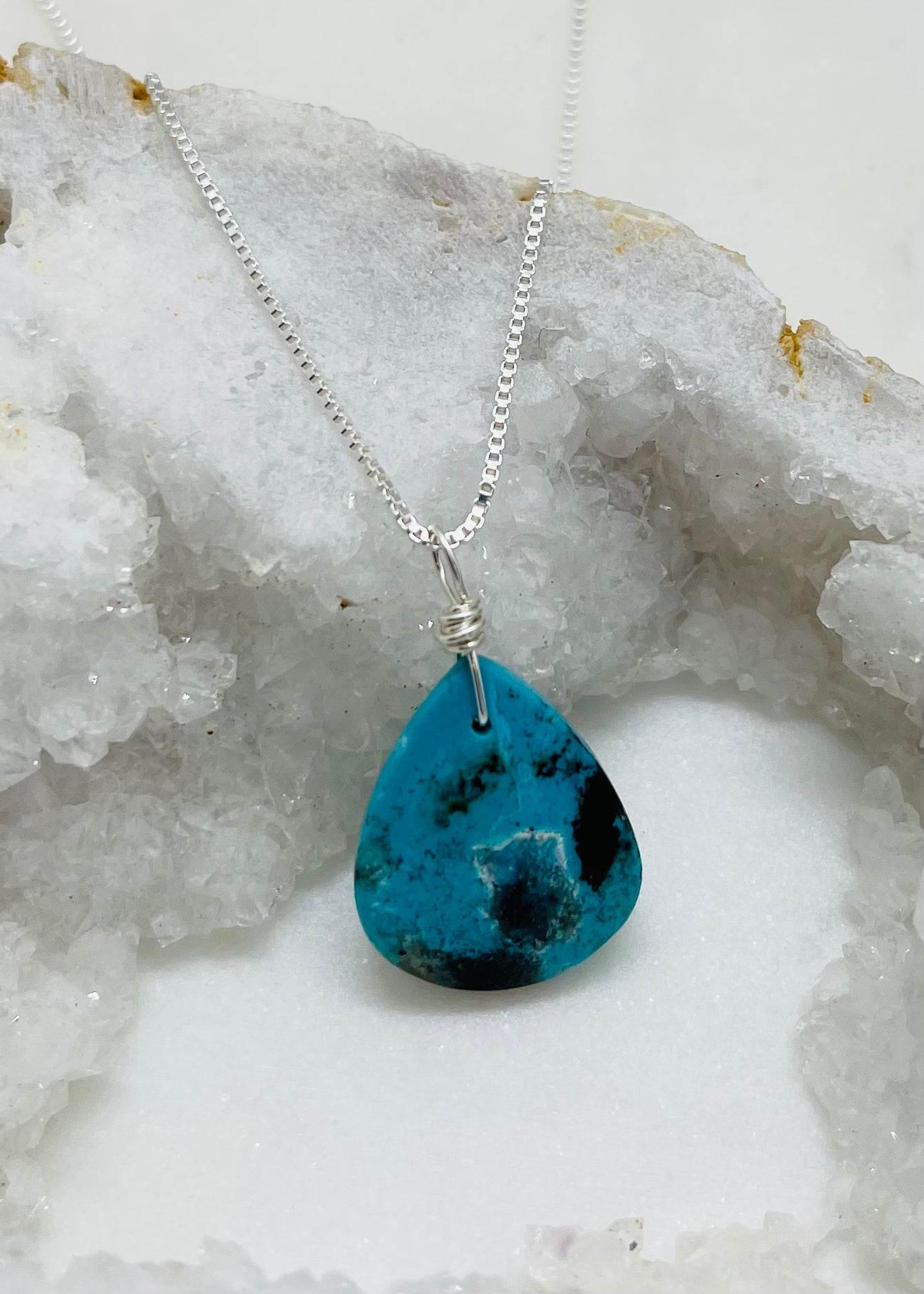 Natural Stone Artisan Pendant Necklace - Petrified Wood Gemstone and Sterling Silver Box Style Chain