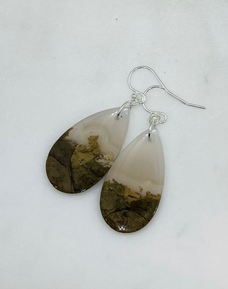 Moss Agate Teardrop Earrings - A Whisper of Nature's Beauty