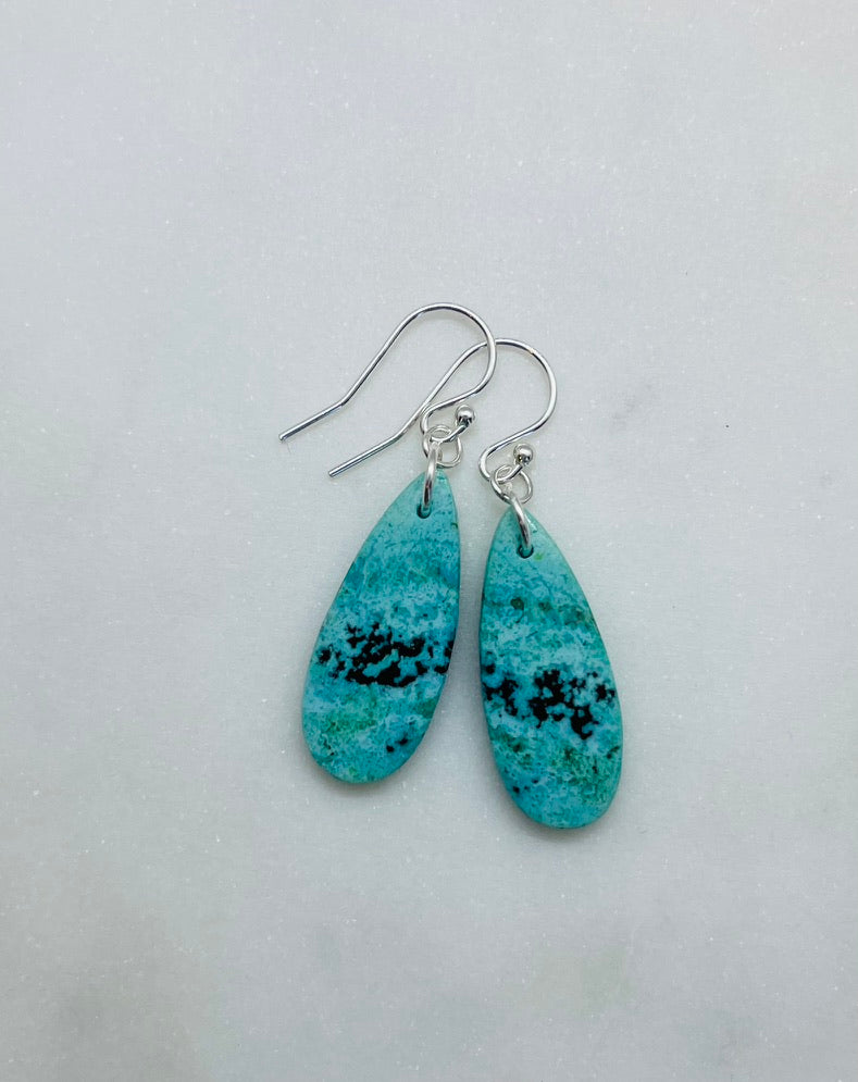 Womens Natural Stone Earrings, One of a kind Gemstone Teardrop Shaped Dangle Earrings