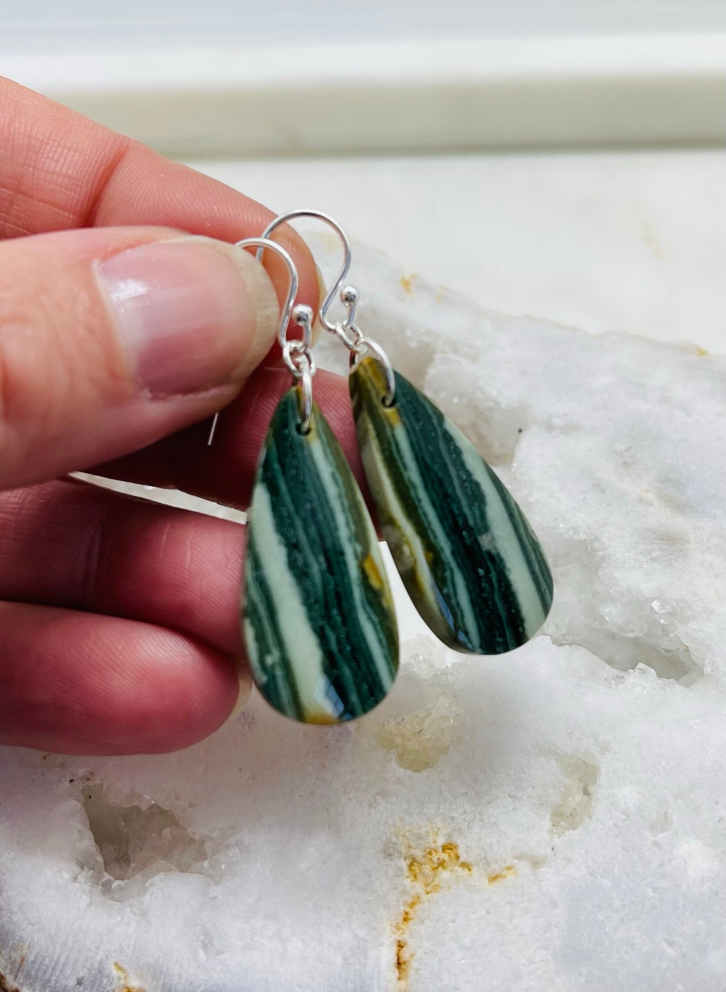 Stone Earrings in Sterling Silver, Natural Petrified Wood Jewelry, Handcrafted in the USA
