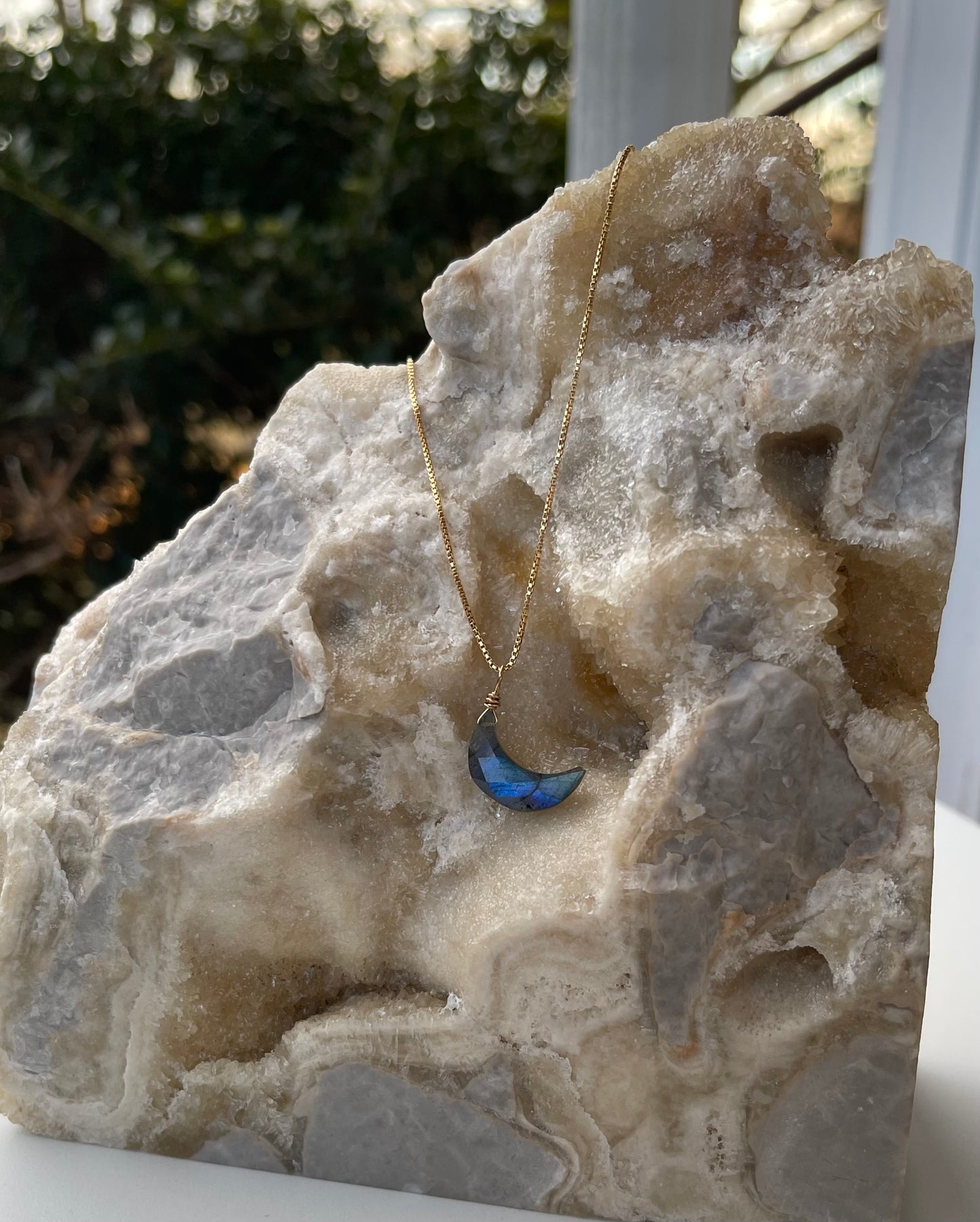 Labradorite Moon Gemstone Pendant Necklace - Crescent Moon Jewelry for Protection and Inner Magic