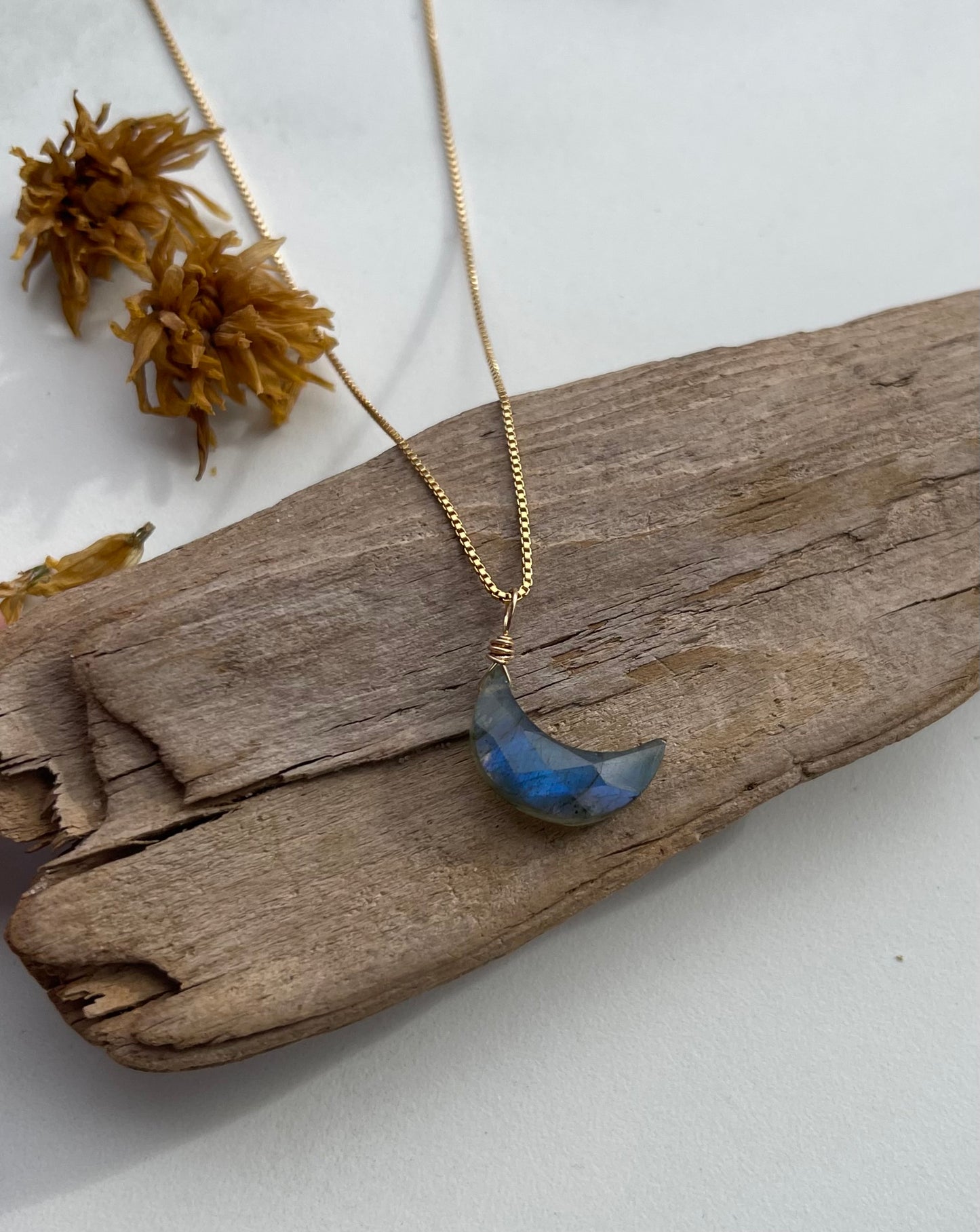 Labradorite Moon Gemstone Pendant Necklace - Crescent Moon Jewelry for Protection and Inner Magic