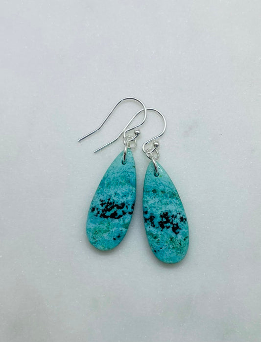 Womens Natural Stone Earrings, One of a kind Gemstone Teardrop Shaped Dangle Earrings